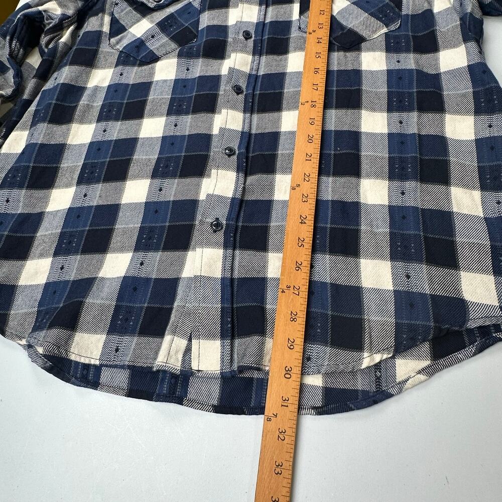 Frye Shirt Mens XXL Blue Plaid Jacquard Flannel Button Front Long Sleeve Western - Picture 10 of 12